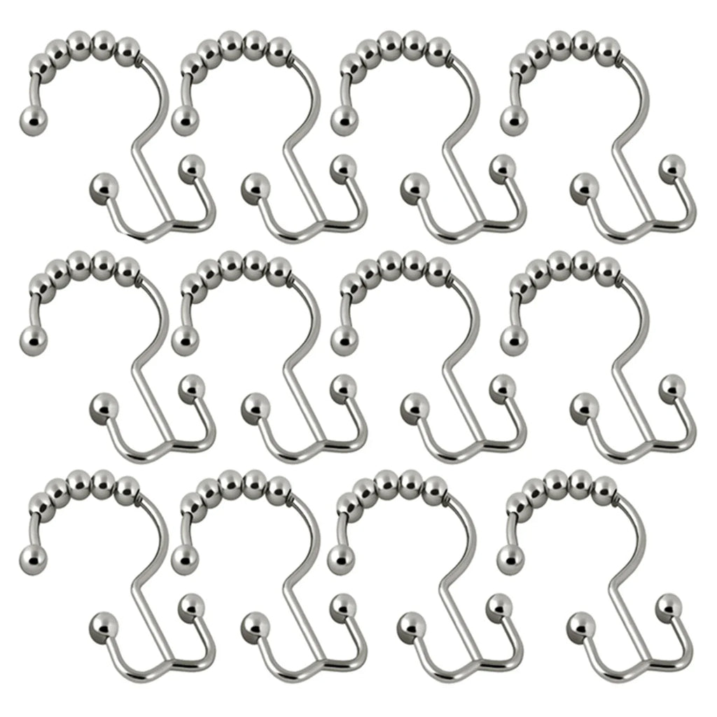 12-Pack Double-Sided Stainless Steel Shower Curtain Hooks & Rings