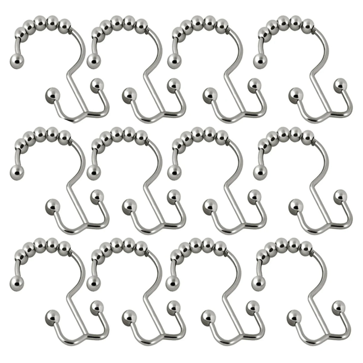 12-Pack Double-Sided Stainless Steel Shower Curtain Hooks & Rings