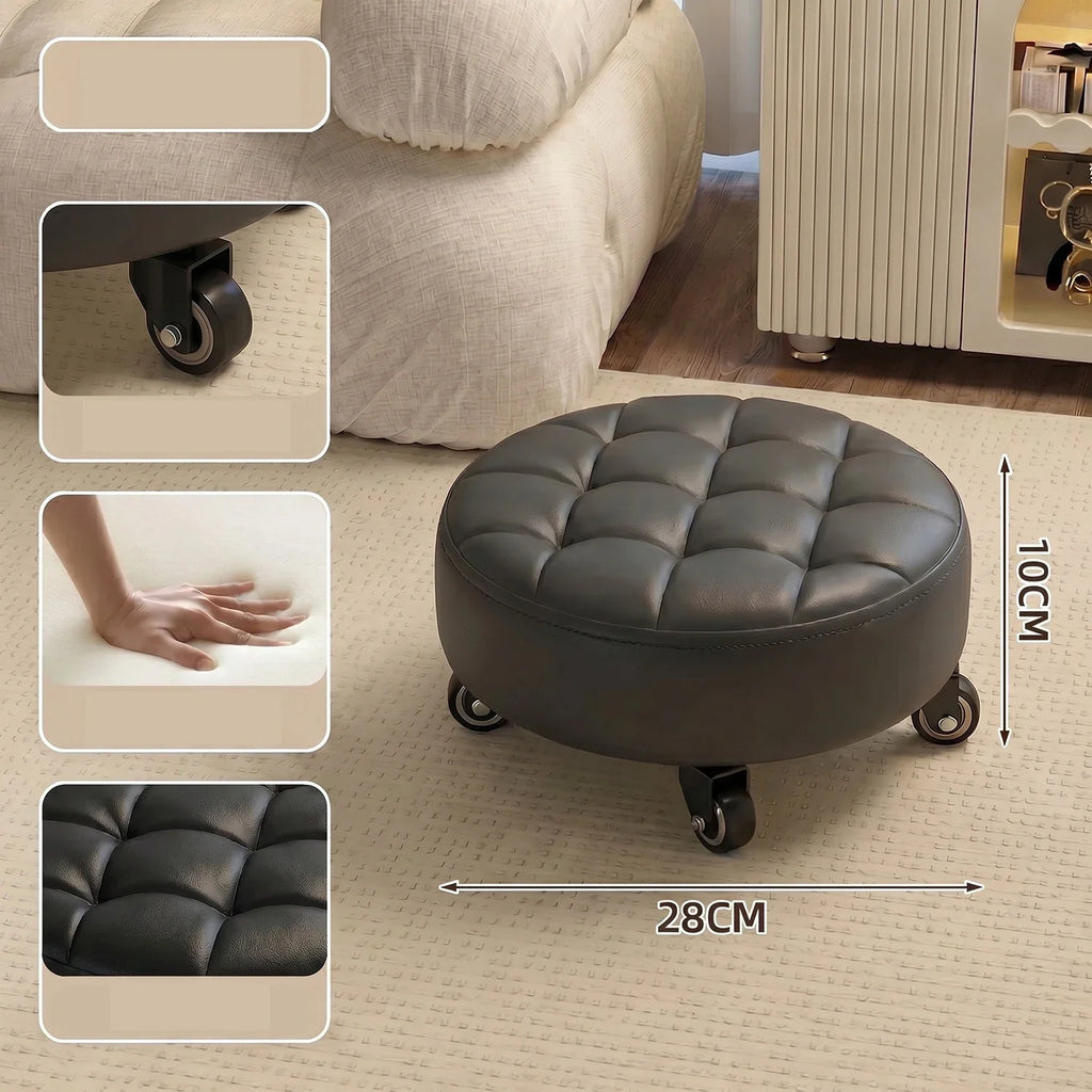 Wheeled Rolling Low Stool – Rotating Cushioned Nail & Pedicure Seat
