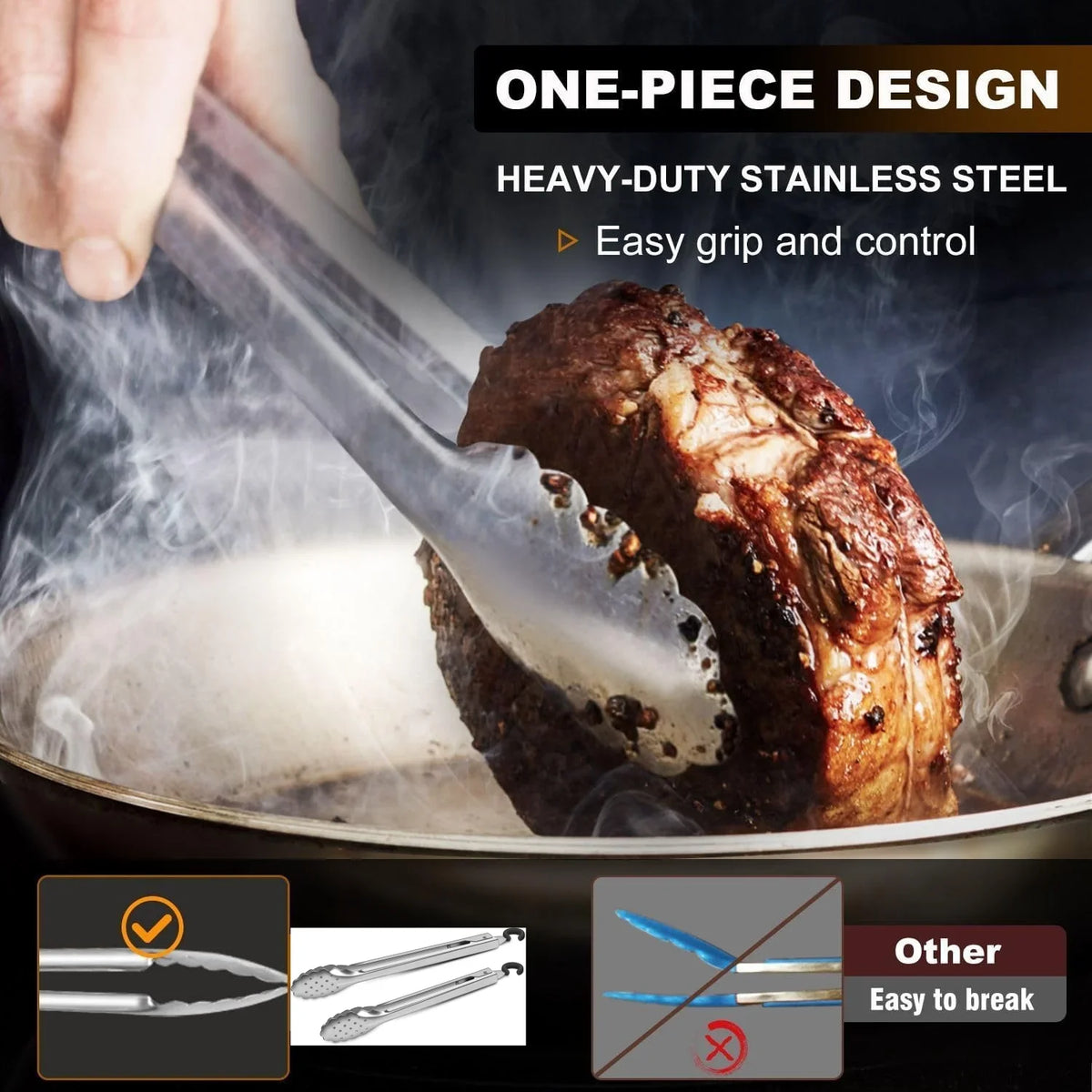 BBQ Grill Tongs Set 10 & 12 Inch – Heat Resistant to 600°F