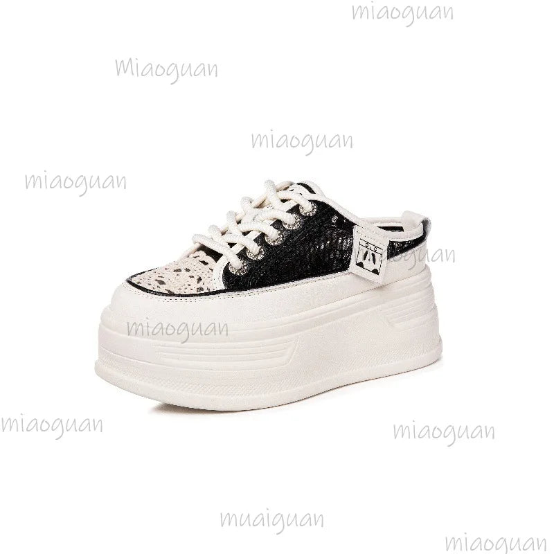 Women's 6.5cm Elevated Slide Slippers – Lace Mesh Casual Shoes