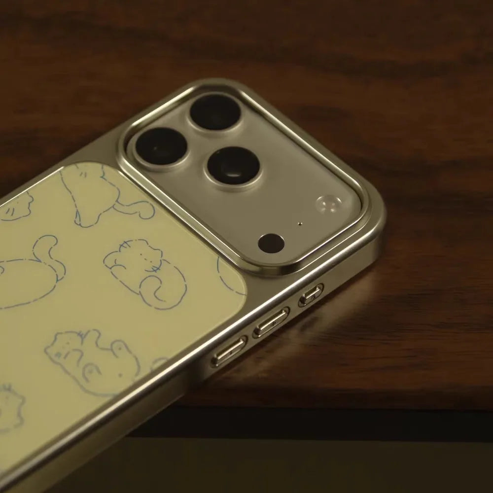 Cute Yellow Cat Epoxy iPhone Case | Shockproof Silver Edge TPU