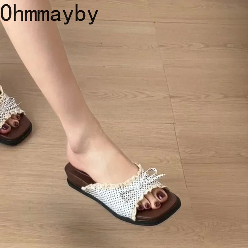 Women's Butterfly-Knot Wedge Slides – Open Toe Summer Sandals