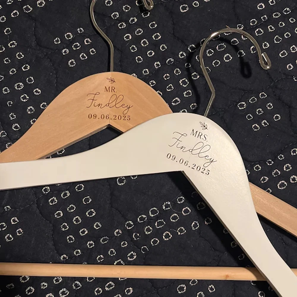 Personalized Mr & Mrs Engraved Wood Hangers – Wedding Gift Set