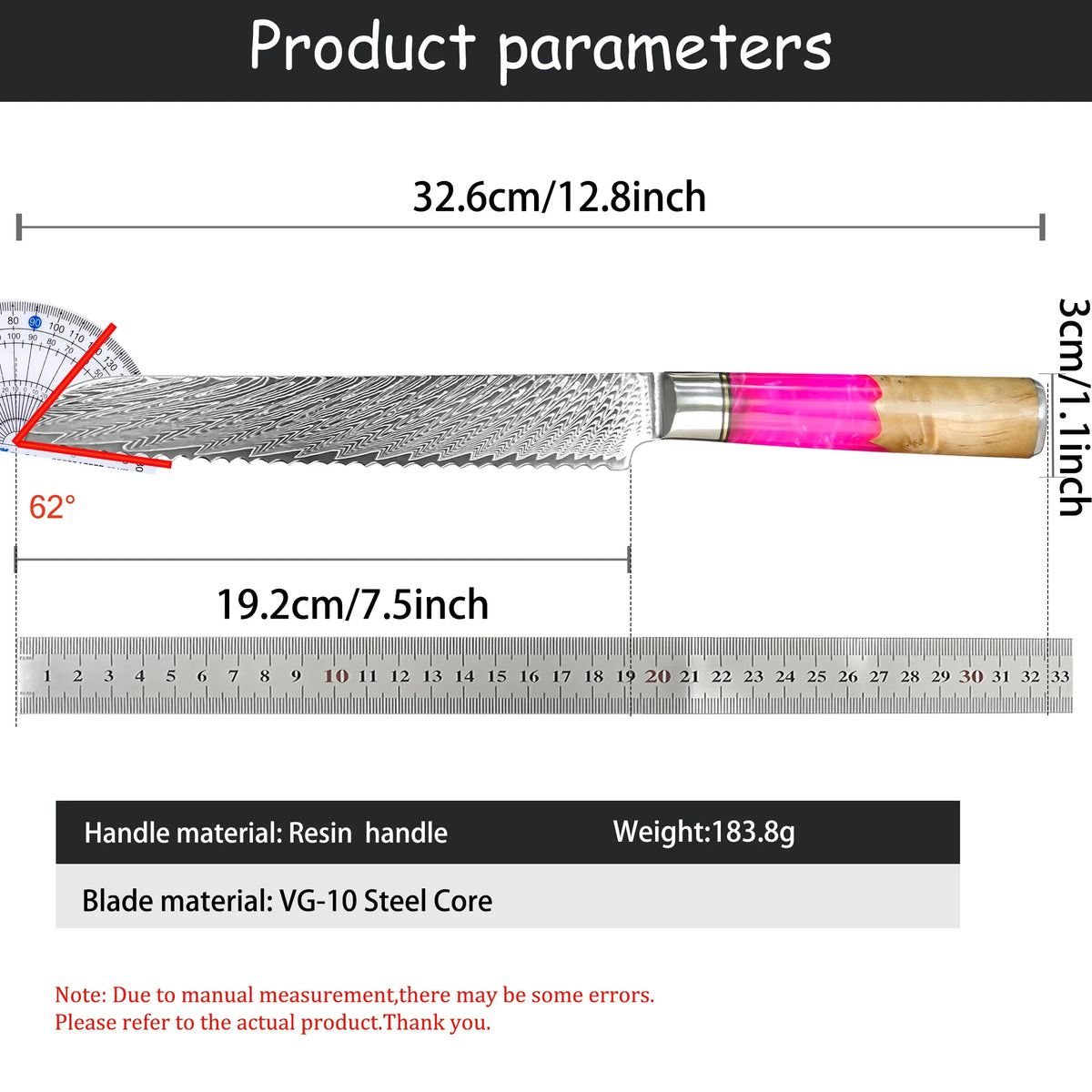 67-Layer Damascus Steel Bread & Chef Knife – Sharp 19.2cm