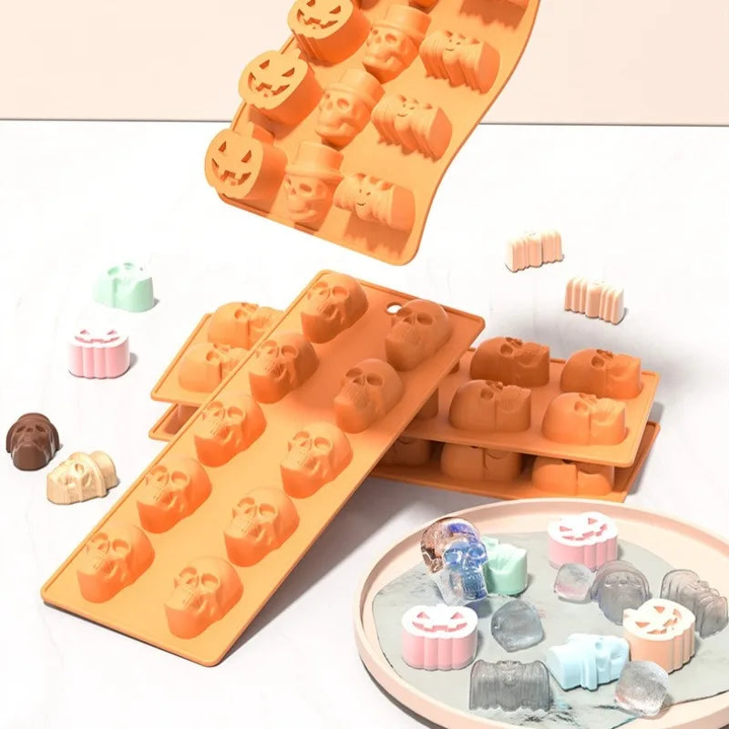 Halloween Silicone Molds Pumpkin Candy Mould Tray Ghost Bat Skull