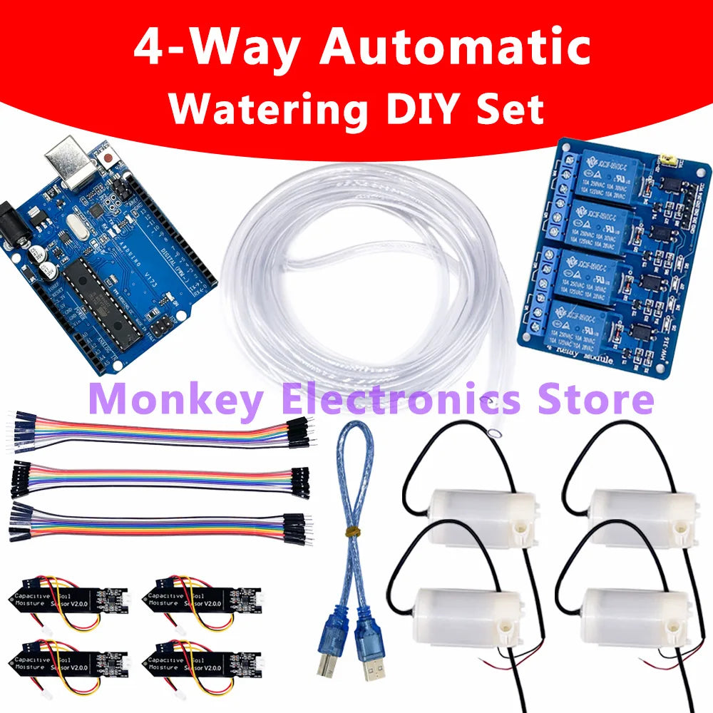 4-Way Automatic Plant Watering DIY Kit – Relay, Pumps & Sensors