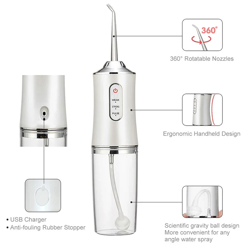 Portable Electric Water Flosser | 4 Jets, 3 Modes, USB Rechargeable