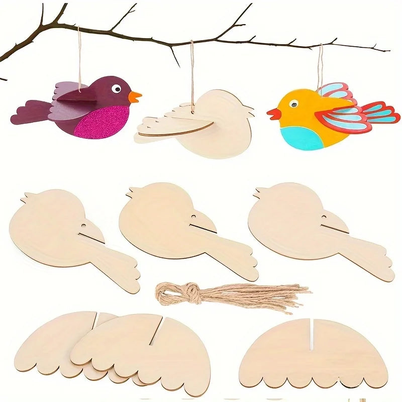 10-Piece Unfinished Wooden Bird Ornaments – DIY Easter Decor