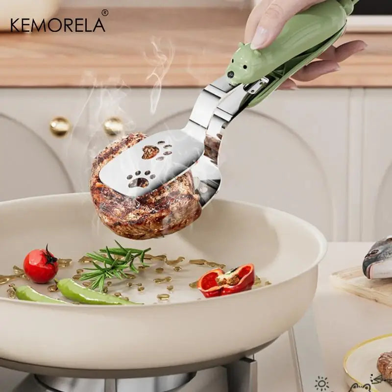 2-in-1 Stainless Steel Fish Spatula & Food Tongs | BBQ Kitchen
