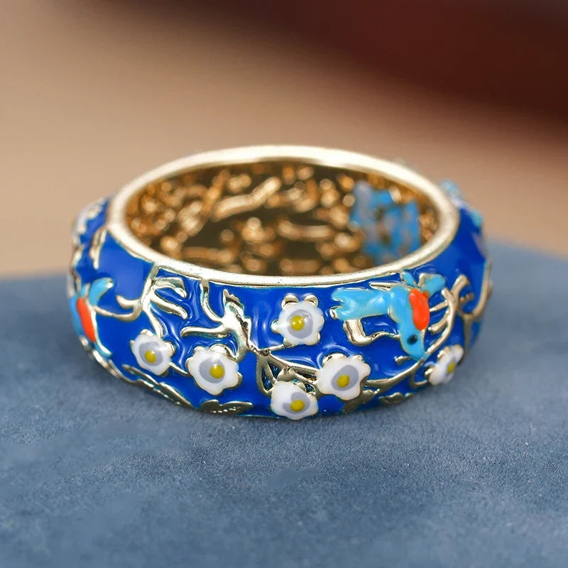 Huitan Blue Flower Ring for Women – Vintage Fashion Jewelry