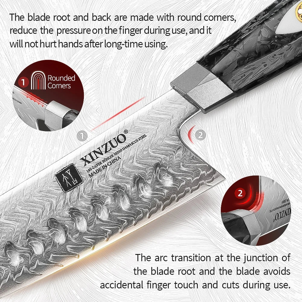 XINZUO Damascus Knife Set 2–7 PC | 145-Layer M390 Steel & Carbon Fiber