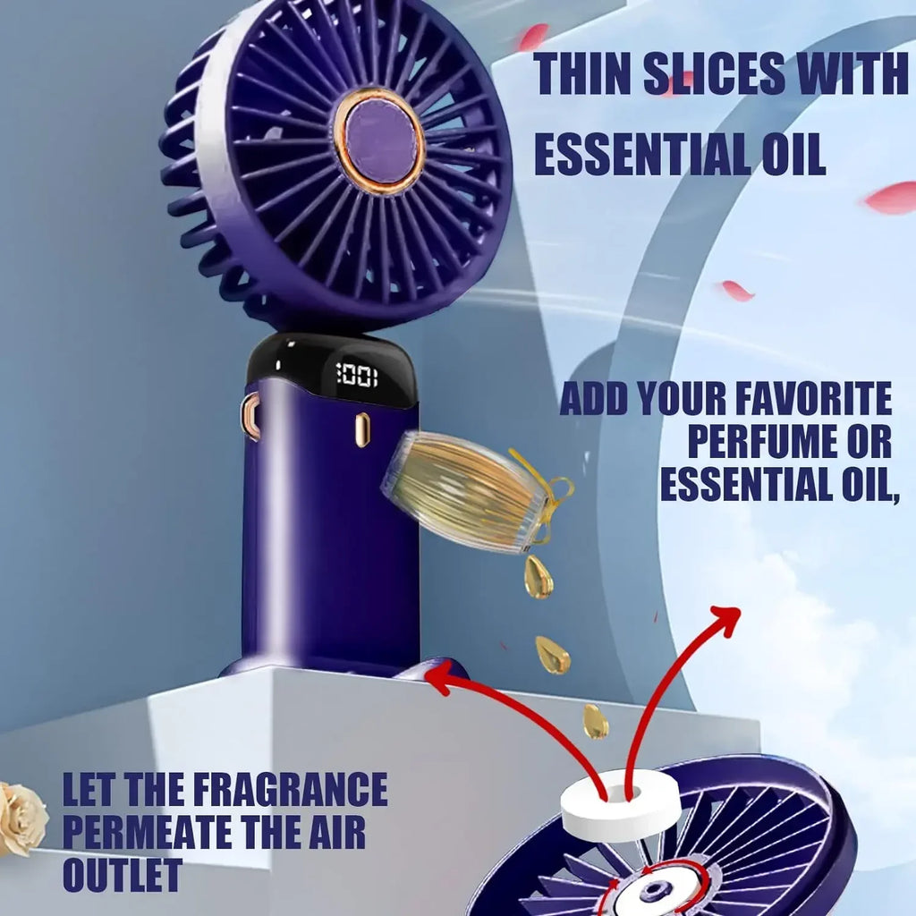 N15 Foldable USB Rechargeable Mini Fan with LED Display & Base