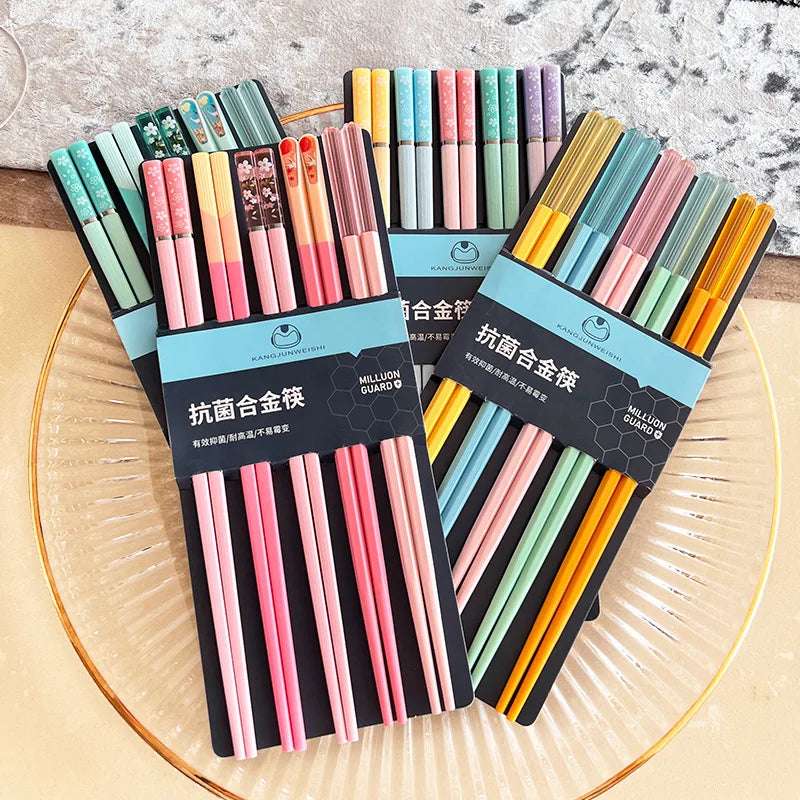 Antibacterial Metal Chopsticks Set 5 Pairs – Morandi Colors