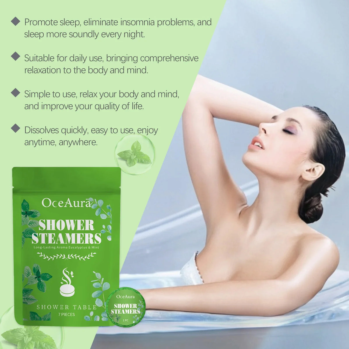 OceAura Peppermint Aromatherapy Bath Fizzies | 7-Piece Set