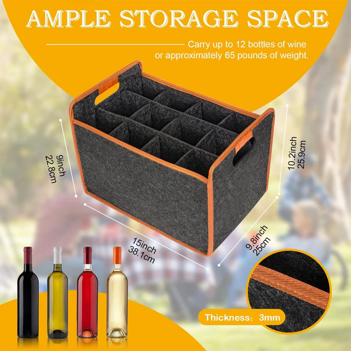 12-Bottle Felt Wine Carrier Bag with Dividers & Handle