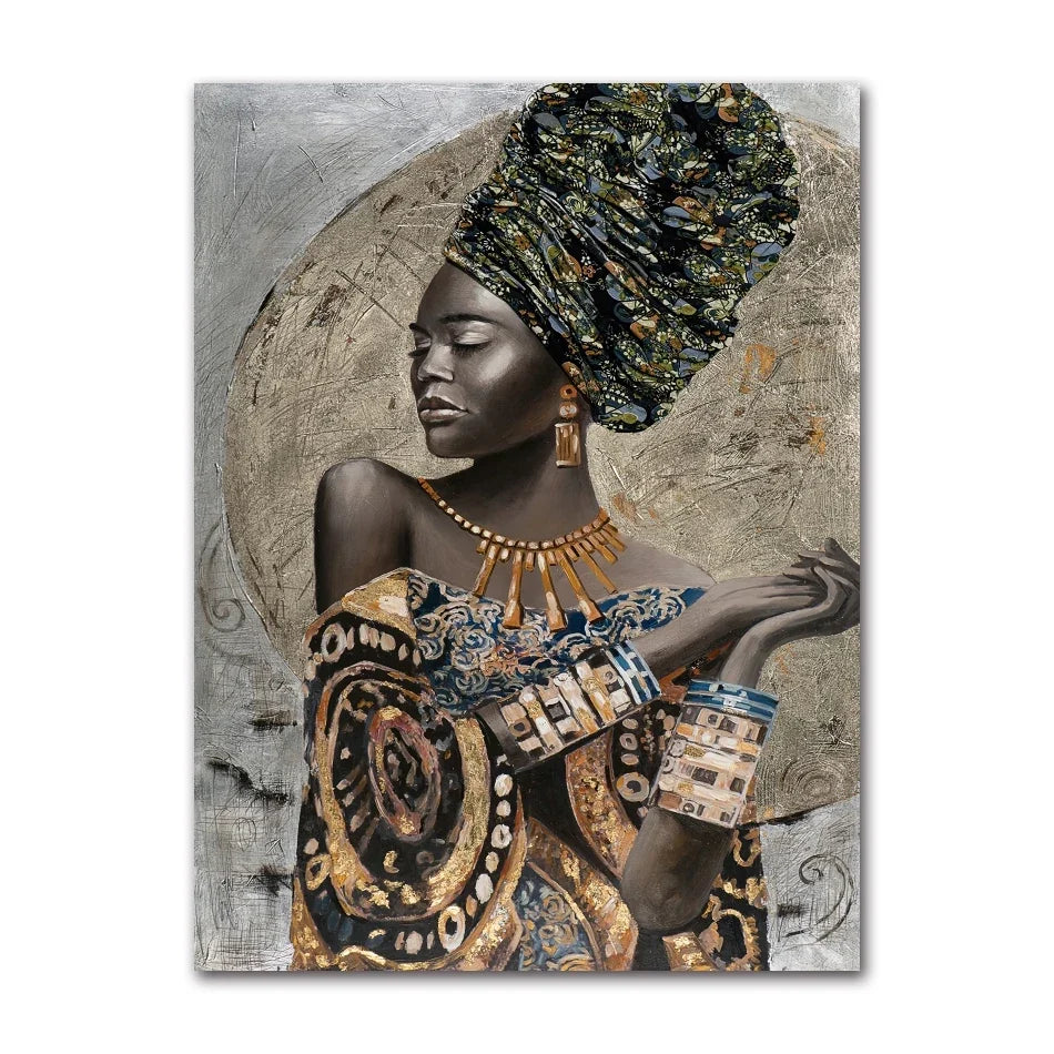 African Woman Portrait Canvas Wall Art | Boho Living Room Print