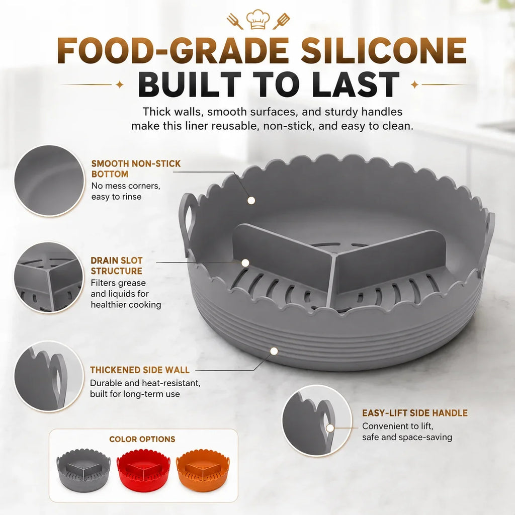 Silicone Air Fryer Liner – 3-Compartment Divider & Grease Filter