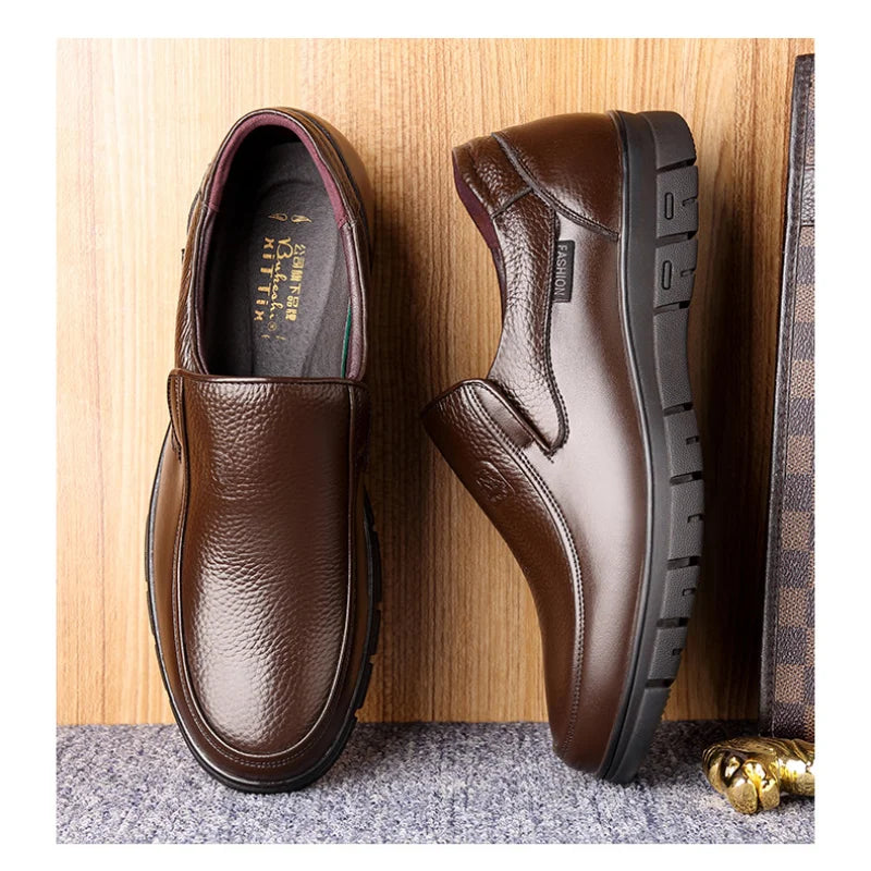 Men's Genuine Leather Slip-On Loafers – Soft Sole Casual Shoes