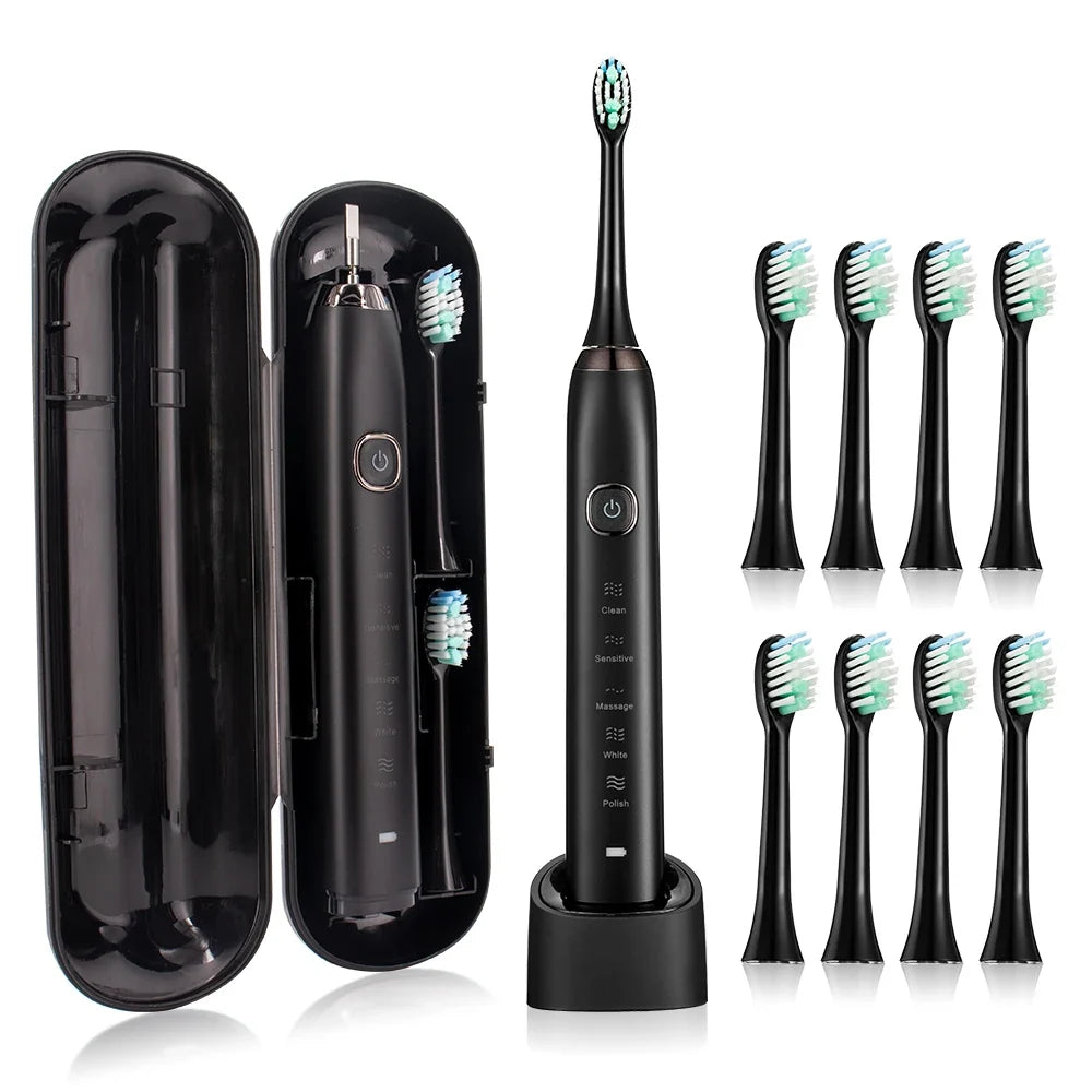 Sonic Electric Toothbrush IPX7 Rechargeable | 5 Modes, 8 Heads
