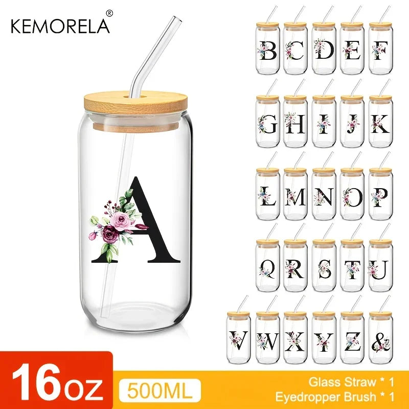470ml Glass Tumbler with Bamboo Lid & Straw | Mason Jar Cup