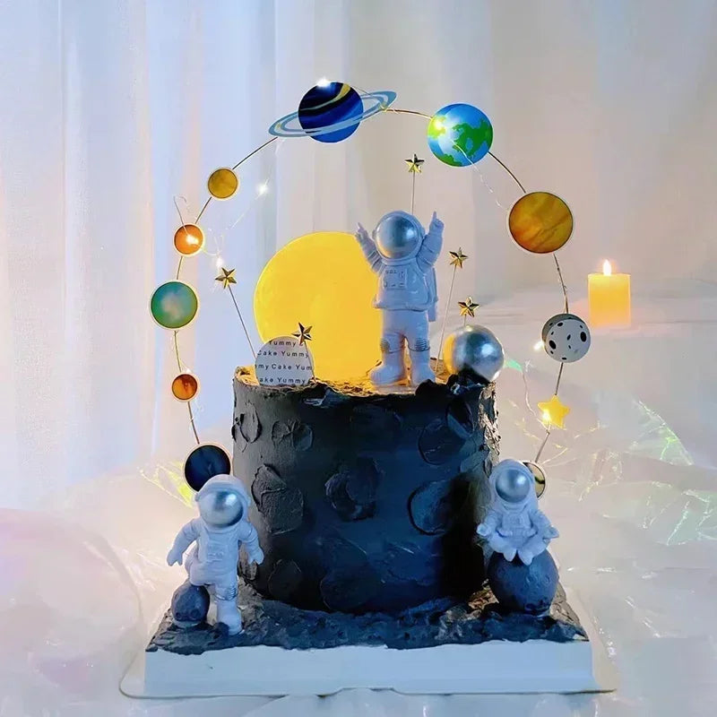Astronaut Cake Topper Outer Space Birthday Decoration Planet Moon