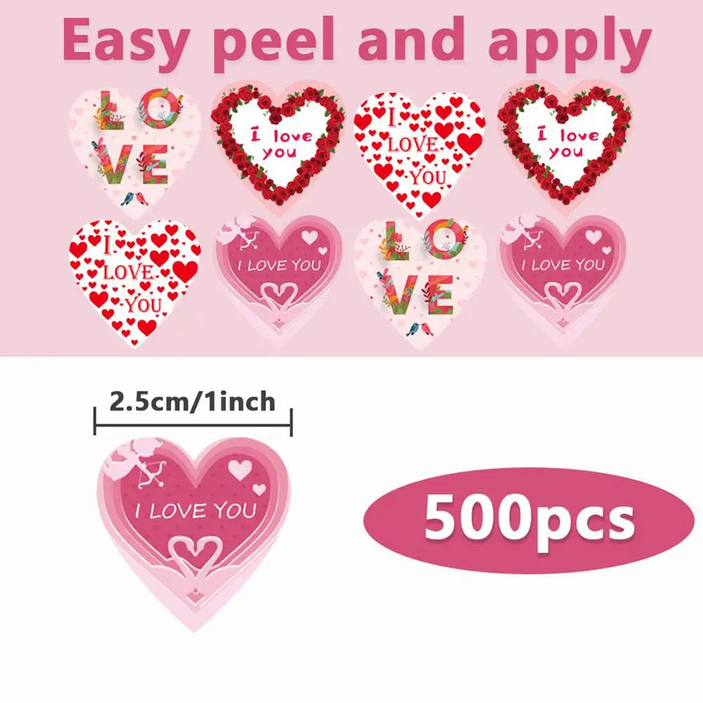 Waterproof Heart Stickers Self-Adhesive Seal Labels for Crafts