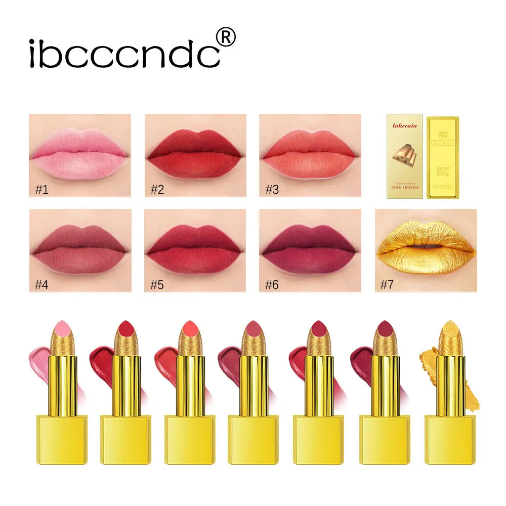 ibcccndc Shimmer Gold Brick Lipstick | Metallic Glitter Long-Lasting