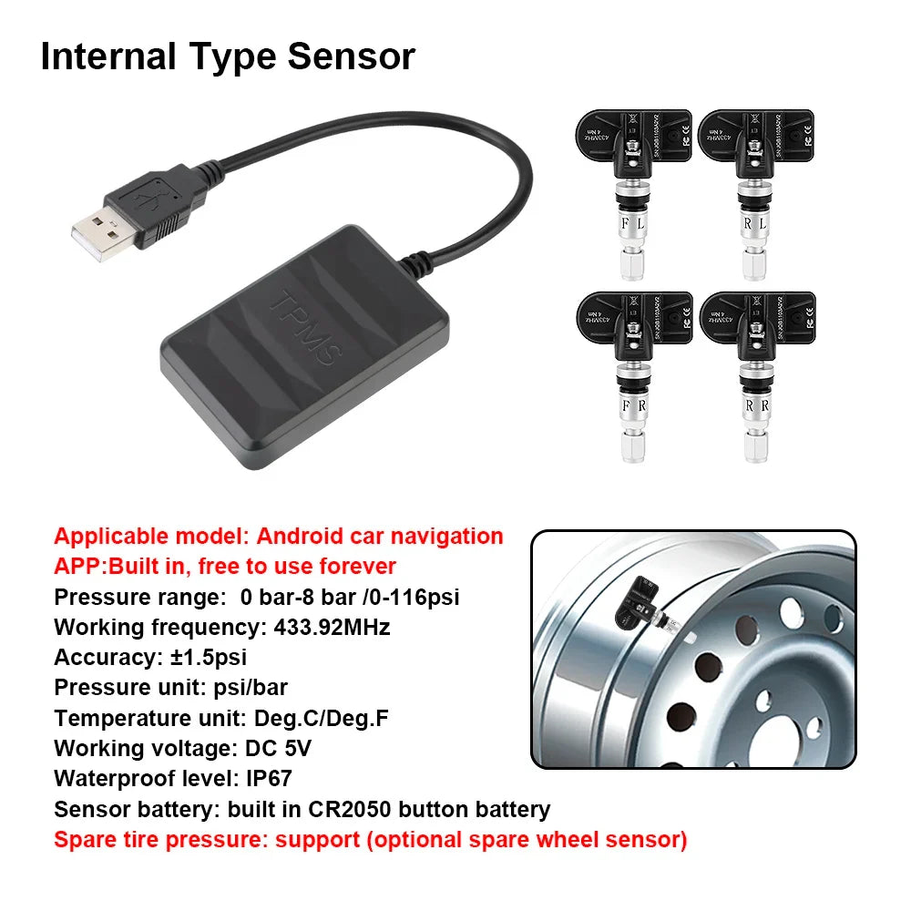 USB TPMS for Android Car Radio – Tire Pressure Monitor System