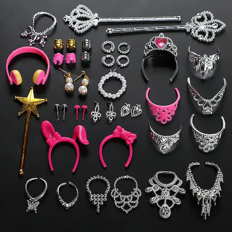 20Pcs Dollhouse Jewelry – Earrings, Bracelets & Crown for 1/6 Dolls