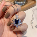Huitan Blue & Red CZ Pendant Necklace – Bridal Wedding Jewelry