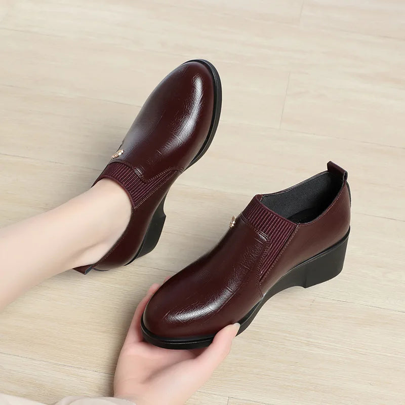 Women's Wedge Heel Slip-On Loafers – Soft Sole Casual Pumps