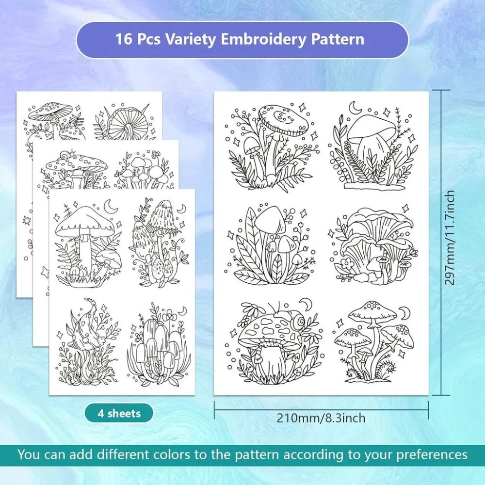 Fantasy Mushroom Water-Soluble Embroidery Stabilizers – 4 Sheets