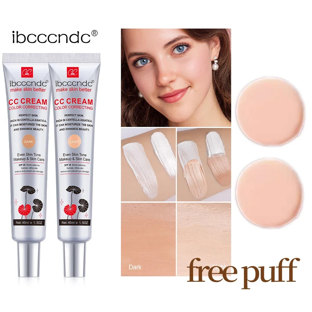 ibcccndc CC Cream Color Correcting Concealer Foundation + Puff