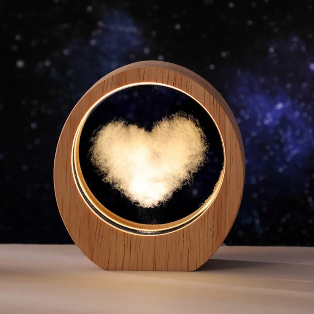 3D Solar System Planet Night Light – Wood Base Crystal Glow