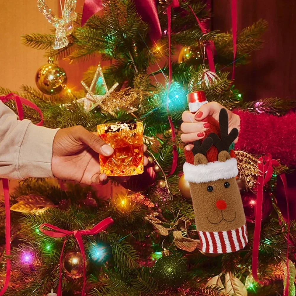 Christmas Knitted Santa Wine Bottle Covers | Festive Table Decor Set