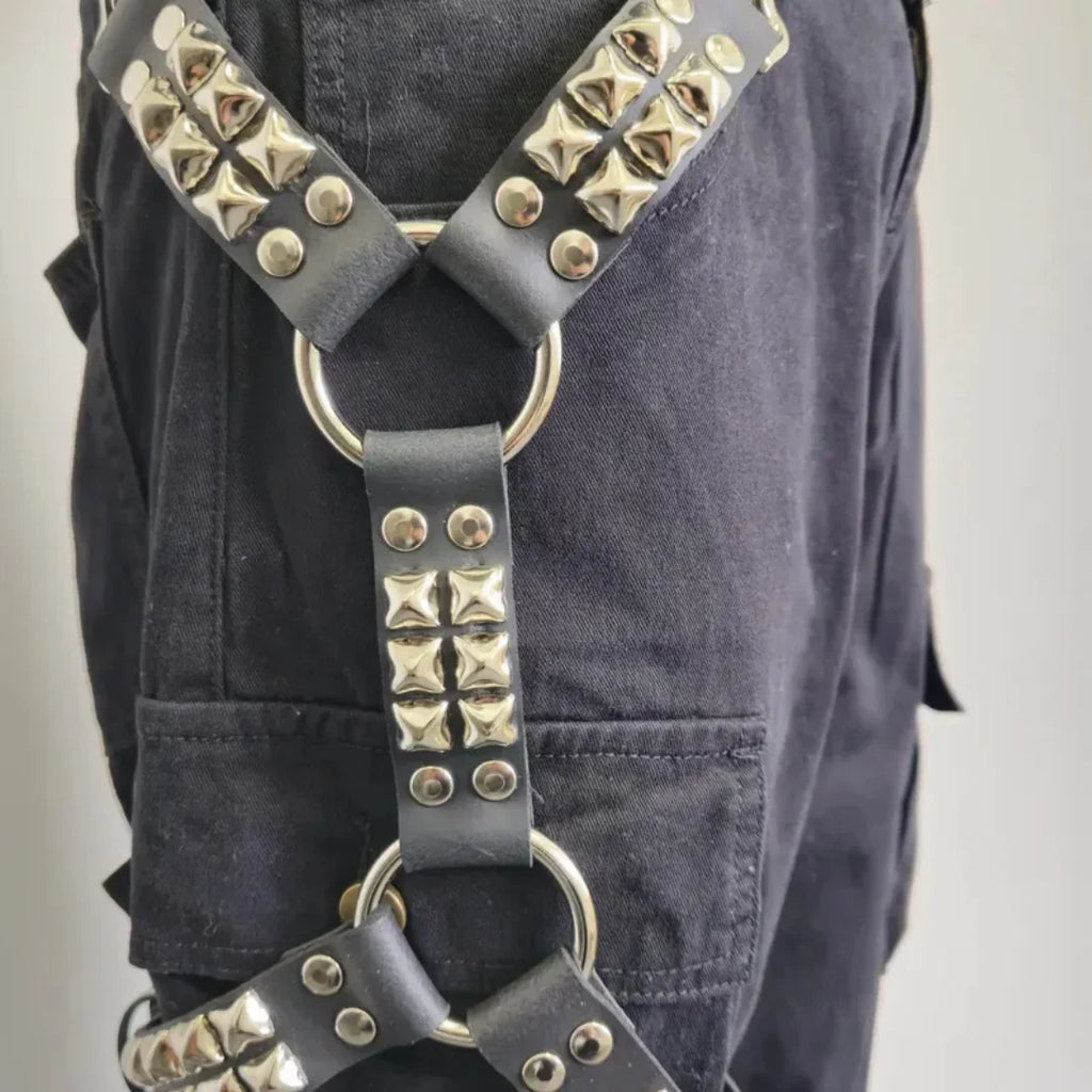 UYEE Gothic Leg Jeans Harness Black Hip Hop Strap Unisex PU Leather
