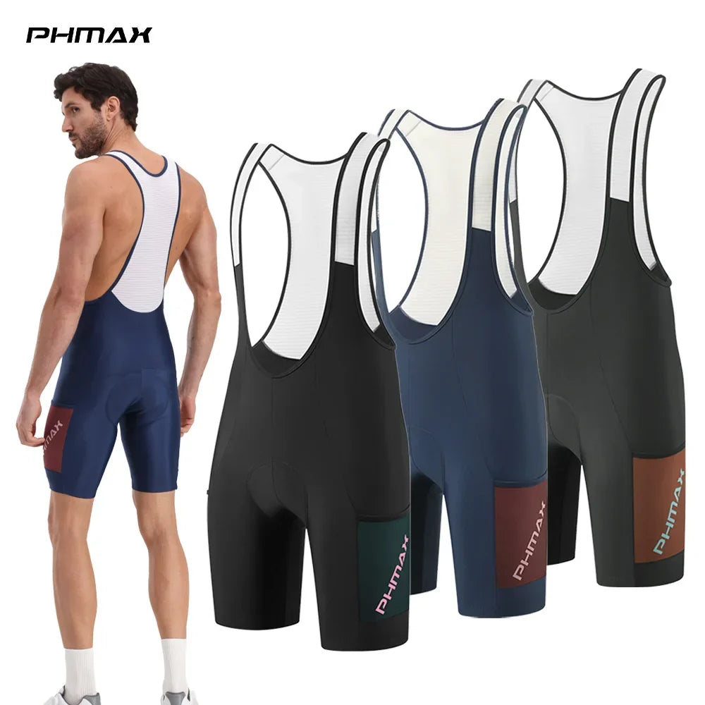 PHMAX Men's Cycling Bib Shorts | 5D Silicone Gel Pad, Breathable