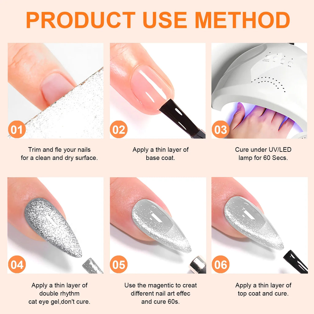 Silvery Cat Eye Gel Polish Glossy Magnetic Nail Holographic 9D Effect