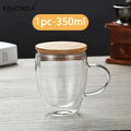 KEMORELA Double Wall Glass Coffee Mug 350/450ml – Bamboo Lid