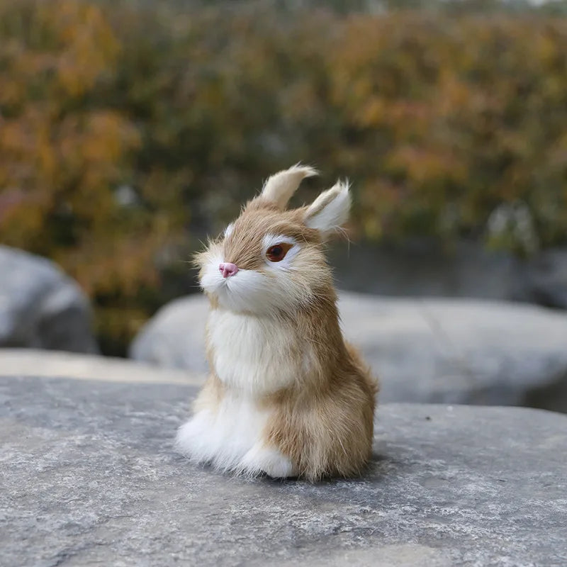 Lifelike Faux Fur Rabbit Figurine – Home & Office Décor
