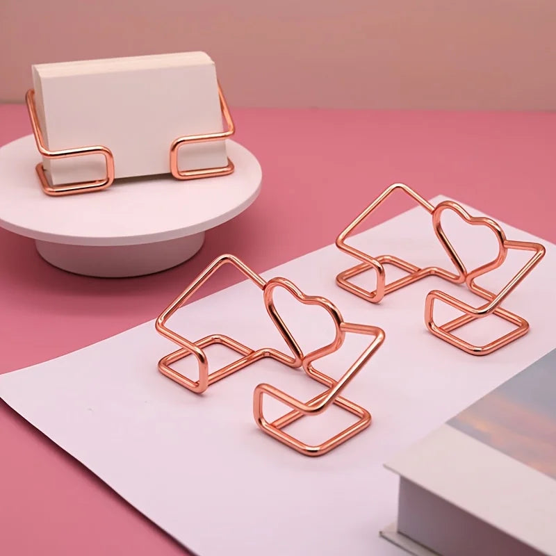 Metal Heart-Shaped Business Card Holder – Rose Gold Stand