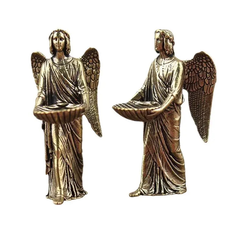 European Guardian Angel Figurine – Brass Wing Statue Home Decor