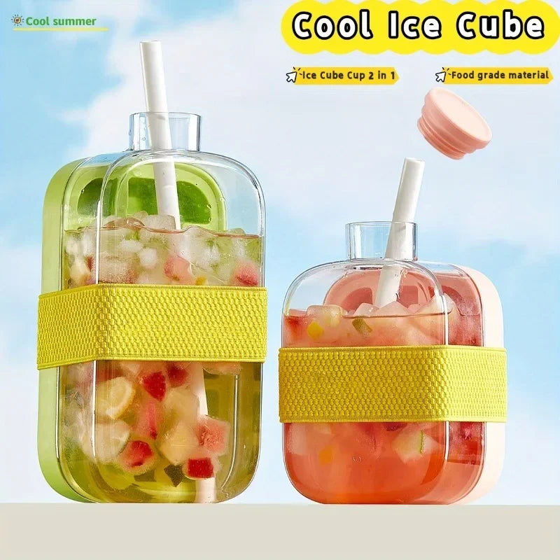 2-in-1 Portable Ice Cube Cup with Straw | Quick Release 800ml