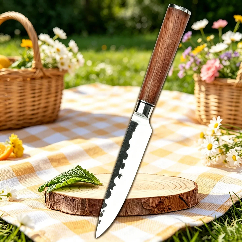 Handmade 5Cr Steel Kitchen Knife – Rosewood Handle, 12cm Blade