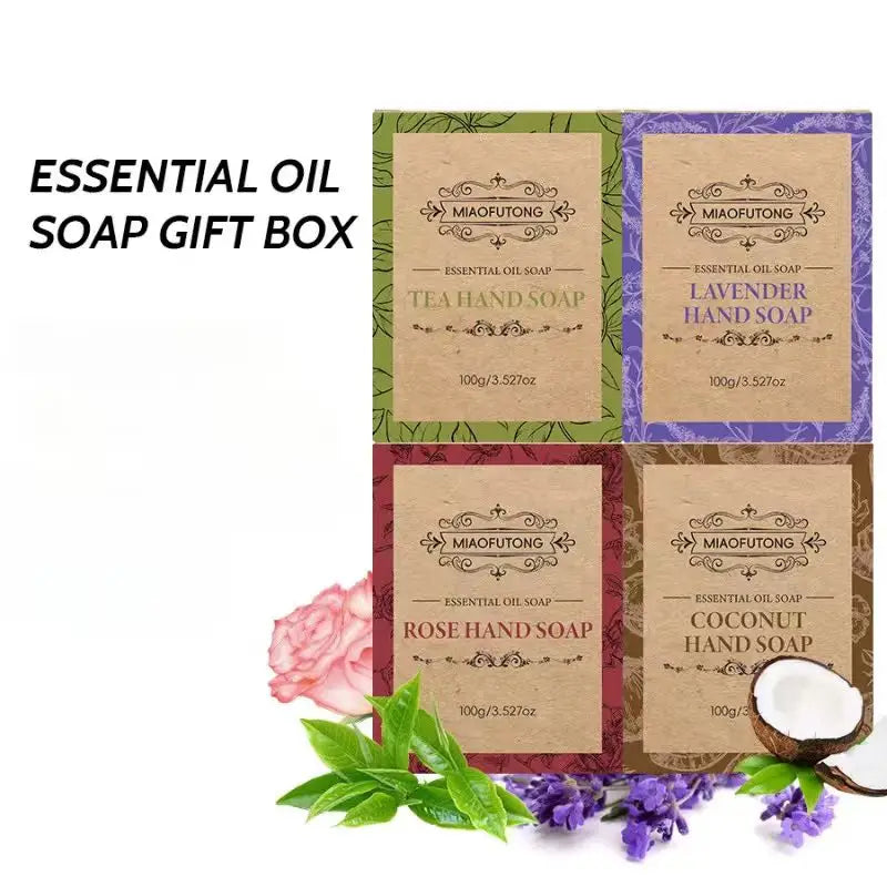 4-Piece Coconut Oil Lavender Rose Soap Gift Set | Face & Hand