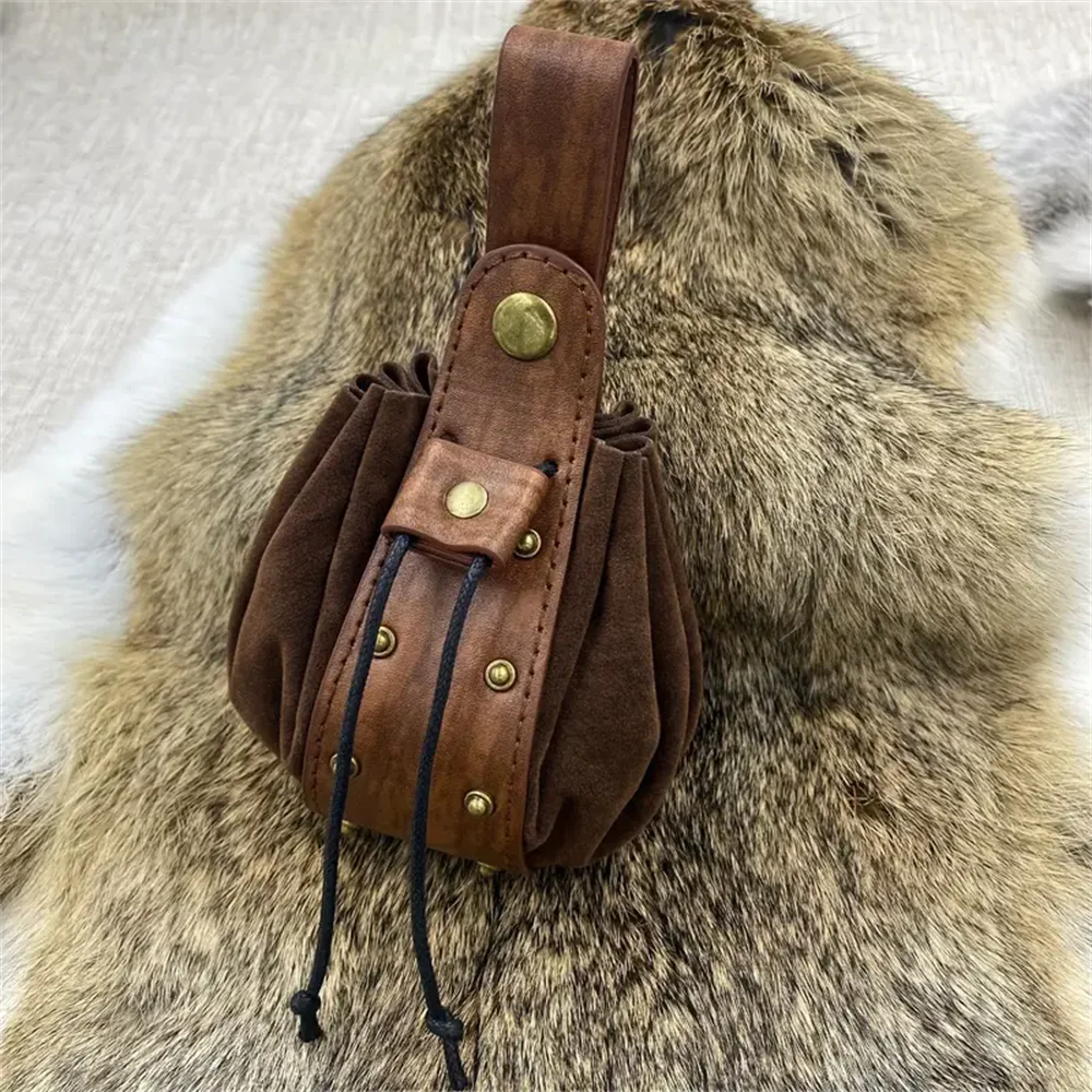 Vikings Rune Pouch String Coins Drawstring Bag Costume Vintage