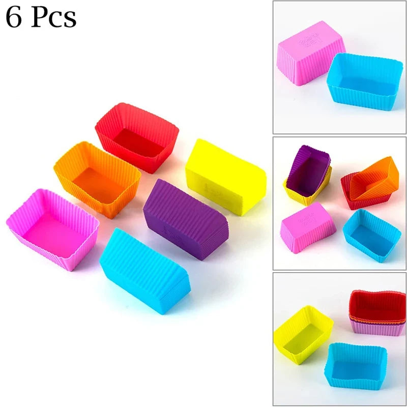 6-Pack Silicone Rectangle Cake Molds – Muffin & Cupcake Liners