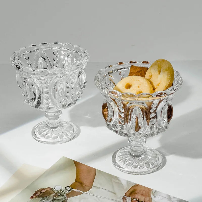 2026 Nordic Relief Cup Glass Ice Cream Dessert Yogurt Pudding Home