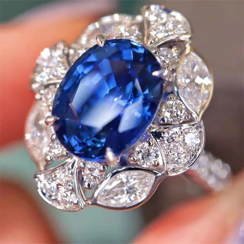 Huitan Oval Blue Cubic Zirconia Ring – Women's Elegant Band